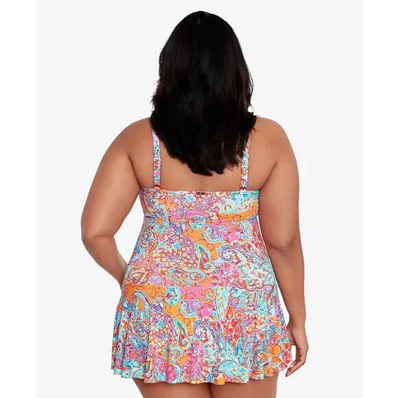 Lauren Ralph Lauren Plus Size Twisted Shirred Skirted Paisley Swimsuit 22W NWT - Picture 2 of 8